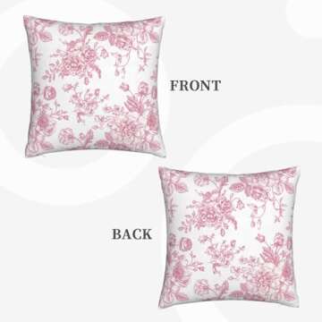 Pink and White Floral Throw Pillow Covers 18x18 Inches Set of 2, Decorative Vintage Chinoiserie Flow...