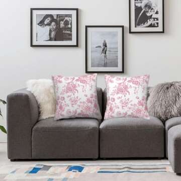 Pink and White Floral Throw Pillow Covers 18x18 Inches Set of 2, Decorative Vintage Chinoiserie Flower Pillow Case Farmhouse Cushion Covers for Sofa Bed Couch Living Room