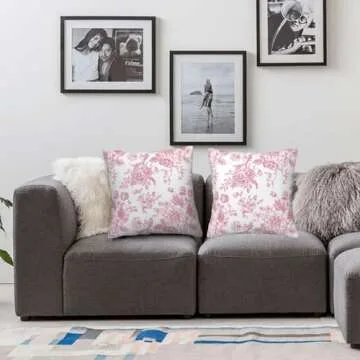 Pink and White Floral Throw Pillow Covers 18x18 Inches Set of 2, Decorative Vintage Chinoiserie Flower Pillow Case Farmhouse Cushion Covers for Sofa Bed Couch Living Room