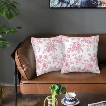 Pink and White Floral Throw Pillow Covers 18x18 Inches Set of 2, Decorative Vintage Chinoiserie Flower Pillow Case Farmhouse Cushion Covers for Sofa Bed Couch Living Room