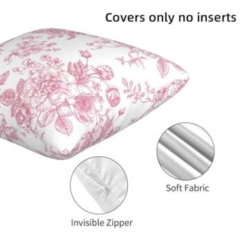 Pink and White Floral Throw Pillow Covers 18x18 Inches Set of 2, Decorative Vintage Chinoiserie Flower Pillow Case Farmhouse Cushion Covers for Sofa Bed Couch Living Room