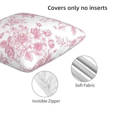 Pink and White Floral Throw Pillow Covers 18x18 Inches Set of 2, Decorative Vintage Chinoiserie Flower Pillow Case Farmhouse Cushion Covers for Sofa Bed Couch Living Room