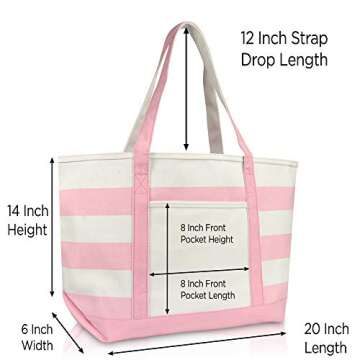 DALIX Flamingo Striped Canvas Tote Bag Premium Cotton in Pink