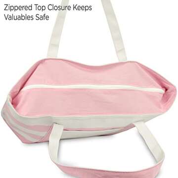 DALIX Flamingo Striped Canvas Tote Bag Premium Cotton in Pink