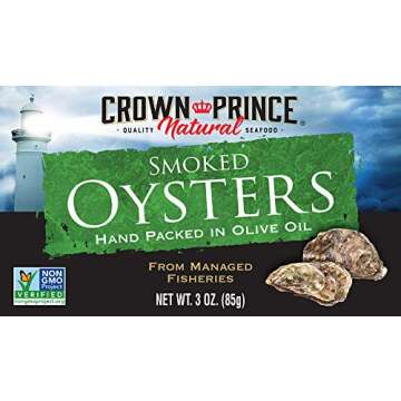 Crown Prince Natural Smoked Oysters in Pure Olive Oil, 3-Ounce Cans (Pack of 18)
