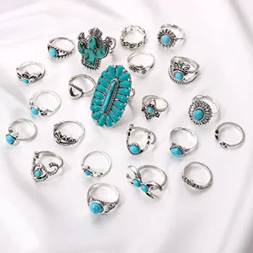 BVGA 40 Pcs Vintage Turquoise Rings for Women