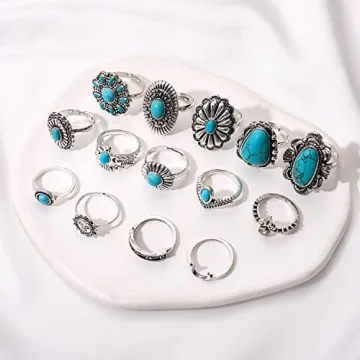 BVGA 40 Pcs Vintage Turquoise Rings for Women