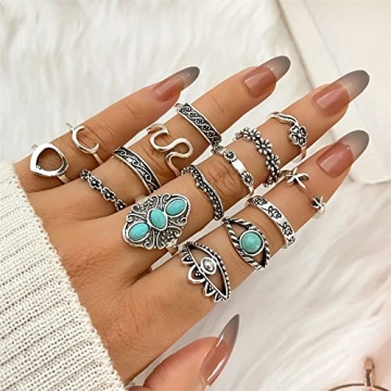 BVGA 40 Pcs Vintage Turquoise Rings for Women