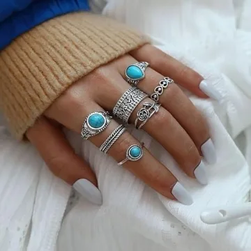 BVGA 40 Pcs Vintage Turquoise Rings for Women