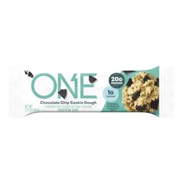 ONE Protein Bars, Chocolate Chip Cookie Dough, Gluten Free with 20g Protein and 1g Sugar, Pantry Staples, 2.12 oz (12 Count)