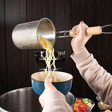 MyLifeUNIT Spaghetti Strainer Spoon, Stainless Steel Food Strainer Noodle Strainer with Handle 4.4 X 4.6 X 14.7 inches