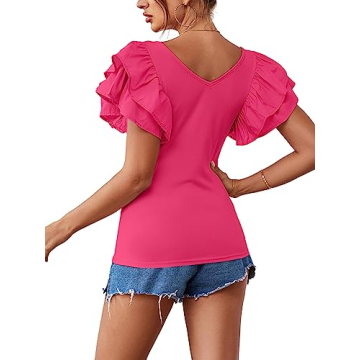 Vrtige Women's Stylish V Neck Ruffle Cap Sleeve Blouse
