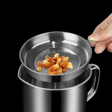 Bacon Grease Container,Kitchen Oil Container Can with Strainer and Anti-slip coaster tray for Store Meat Frying Oil and Cooking Grease Storage
