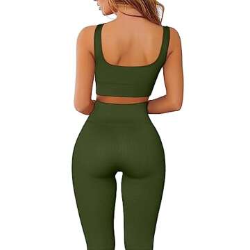 QINSEN Ribbed Workout Outfits for Women 2 Piece Seamless Sport Bra High Waist Yoga Leggings Sets