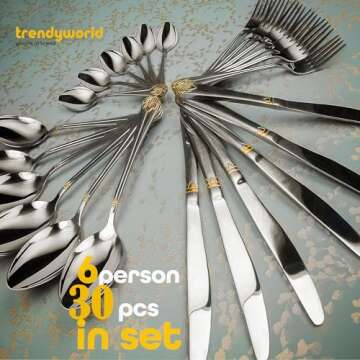 Silverware Set Limited Edition – 30 Piece Family Dinnerware Set – Flatware Set for 6 – Silver ...