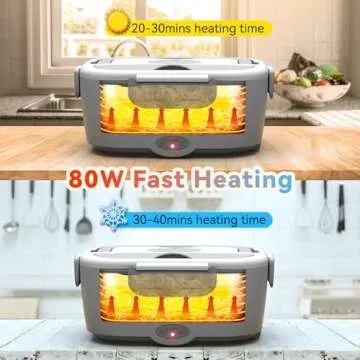 Electric Lunch Box Food Heater for Work, 80 W Food Warmer for Car Truck Travel with 2 Stainless Steel Containers 1.5 Liters Potable Self Heating lunch Box for Adults lonchera eléctrica portátil