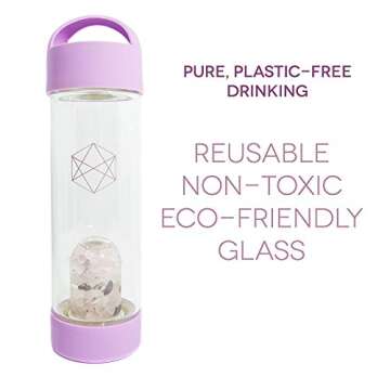 Lifestyle Products, Glass Water Bottle, Natural Amethyst and Quartz Crystals, Includes Protective Ne...