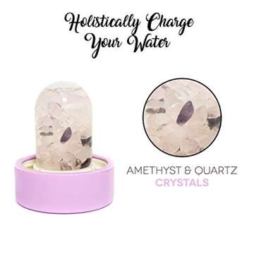 Lifestyle Products, Glass Water Bottle, Natural Amethyst and Quartz Crystals, Includes Protective Neoprene Sleeve - Wellness