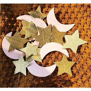 Moon and Stars Garland - Glitter Gold Twinkle Decorations