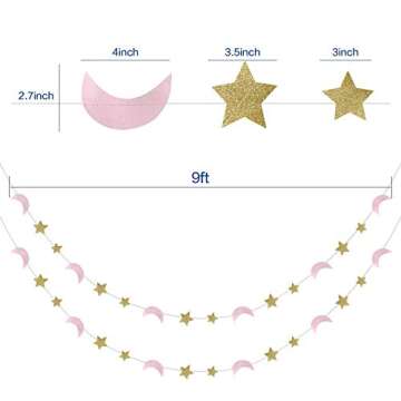 Moon and Stars Garland - Glitter Gold Twinkle Decorations