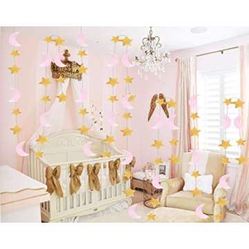 Moon and Stars Garland - Glitter Gold Twinkle Decorations