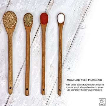Bayti Long Handle Acacia Wooden Measuring Spoons, 100% Natural Food Grade Acacia Wood set of 4 spoons