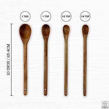Bayti Long Handle Acacia Wooden Measuring Spoons, 100% Natural Food Grade Acacia Wood set of 4 spoons