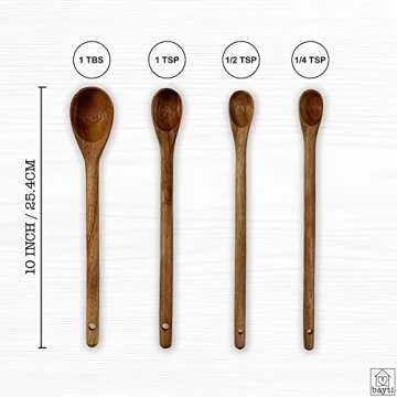 Bayti Long Handle Acacia Wooden Measuring Spoons, 100% Natural Food Grade Acacia Wood set of 4 spoons