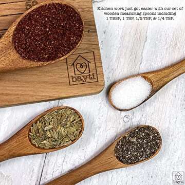 Bayti Long Handle Acacia Wooden Measuring Spoons, 100% Natural Food Grade Acacia Wood set of 4 spoons