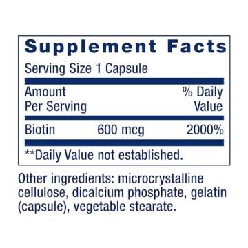 Life Extension Biotin 600 mcg Vitamin B7 Support Supplement for Beautiful Hair, Nails & Beyond – Gluten-Free, Non-GMO - 100 Capsules