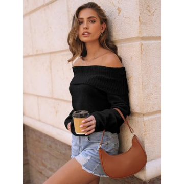 LILLUSORY Womens Cozy Off The Shoulder Sweater Trendy Tops