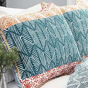Lush Decor Bohemian Stripe Reversible Cotton Quilt Set, 3 Piece Set, Full/ Queen, Turquoise & Orange...