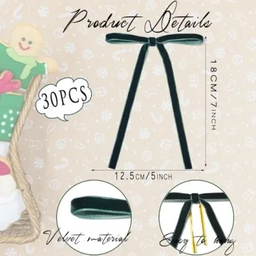 Spiritlele Christmas Bows - Velvet Ribbon Ornaments, 30 Pcs