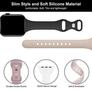 5 Pack Silicone Slim Bands Compatible with Apple Watch Band 38mm 42mm 40mm 44mm 41mm 45mm 46mm 49mm, Soft Narrow Sport Strap Thin Wristband for iWatch Series 10/9/8/7/SE/6/5/4/3/2/1/Ultra Women Men
