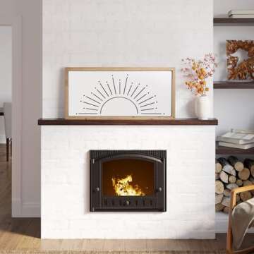 flangairy Boho Sun Wall Art, 21x10 inch Wooden Sunshine Framed Wall Decor Artwork, Living Room Bedroom Bathroom Nursery Office Black White Rustic Home Decorations