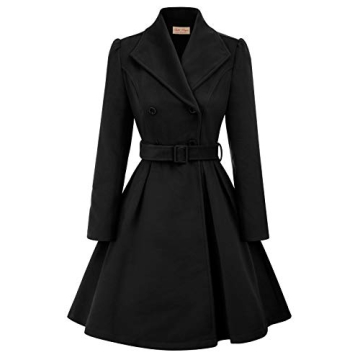 Women's Plus Size Double Breasted Pea Coat with Belt, Black, X-Large