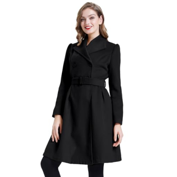 Elegant Women's Plus Size Double Breasted Pea Coat with Belt