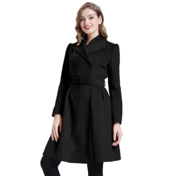Elegant Women's Plus Size Double Breasted Pea Coat with Belt