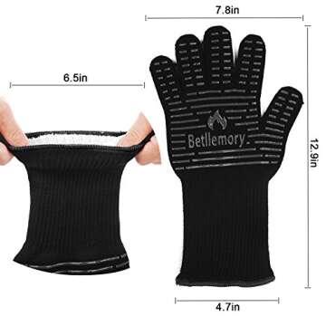 Oven Gloves,932℉ Extreme Heat Resistant BBQ Gloves Grill Gloves,13.5” Anti-Slip Oven Mitts, Durability and Stretchy Aramid Cook&Kitchen&Industrial Heat Treatment Gloves (Black)