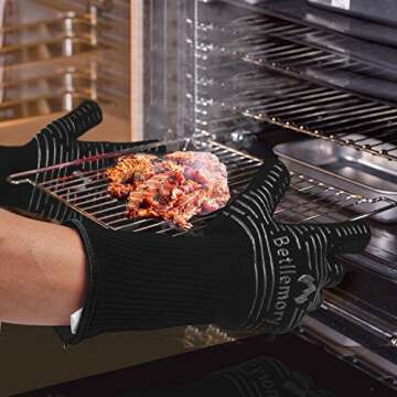 Oven Gloves,932℉ Extreme Heat Resistant BBQ Gloves Grill Gloves,13.5” Anti-Slip Oven Mitts, Durability and Stretchy Aramid Cook&Kitchen&Industrial Heat Treatment Gloves (Black)