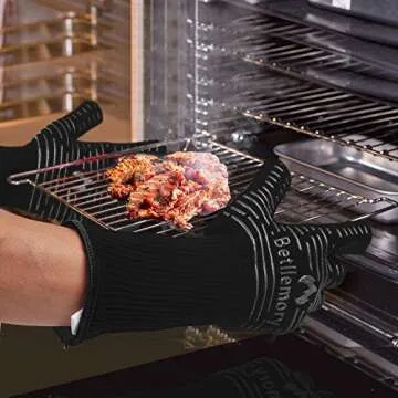 Oven Gloves,932℉ Extreme Heat Resistant BBQ Gloves Grill Gloves,13.5” Anti-Slip Oven Mitts, Durability and Stretchy Aramid Cook&Kitchen&Industrial Heat Treatment Gloves (Black)