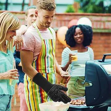 Oven Gloves,932℉ Extreme Heat Resistant BBQ Gloves Grill Gloves,13.5” Anti-Slip Oven Mitts, Durability and Stretchy Aramid Cook&Kitchen&Industrial Heat Treatment Gloves (Black)