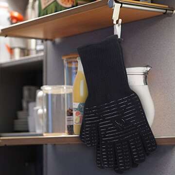 Oven Gloves,932℉ Extreme Heat Resistant BBQ Gloves Grill Gloves,13.5” Anti-Slip Oven Mitts, Durability and Stretchy Aramid Cook&Kitchen&Industrial Heat Treatment Gloves (Black)