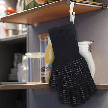 Oven Gloves,932℉ Extreme Heat Resistant BBQ Gloves Grill Gloves,13.5” Anti-Slip Oven Mitts, Durability and Stretchy Aramid Cook&Kitchen&Industrial Heat Treatment Gloves (Black)