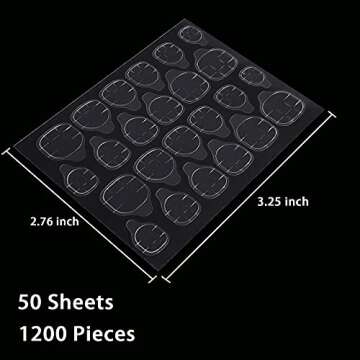 Laza 1200 Pcs Thin Breathable Adhesive Tabs Fake Nail Glue Sticker 50 Sheets Super Sticky Double Sided Tips (Germany Jelly Gel) Flexible for Acrylic False Nails Manicure Tape