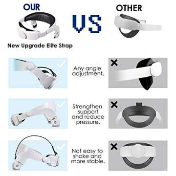 Quest 2 Elite Strap Replacement - Adjustable Head Strap Headband Enhanced Support and Reduce Head Pressure in VR Gaming Headset - Comfortable Protective Halo Strap Accessories for Quest2