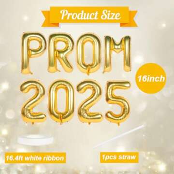 Prom 2025 Balloons Gold Prom 2025 Banner 16 inch Mylar letter Balloons Prom 2025 Sign Decoration for...
