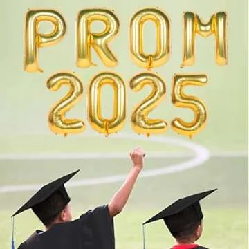 Prom 2025 Balloons Gold Prom 2025 Banner 16 inch Mylar letter Balloons Prom 2025 Sign Decoration for Graduation Party Birthday Retirement Class of 2025 Congrats Grad Party Supplies