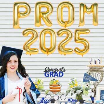 Prom 2025 Balloons Gold Prom 2025 Banner 16 inch Mylar letter Balloons Prom 2025 Sign Decoration for Graduation Party Birthday Retirement Class of 2025 Congrats Grad Party Supplies