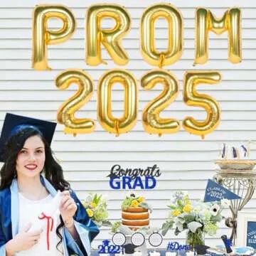Prom 2025 Balloons Gold Prom 2025 Banner 16 inch Mylar letter Balloons Prom 2025 Sign Decoration for Graduation Party Birthday Retirement Class of 2025 Congrats Grad Party Supplies